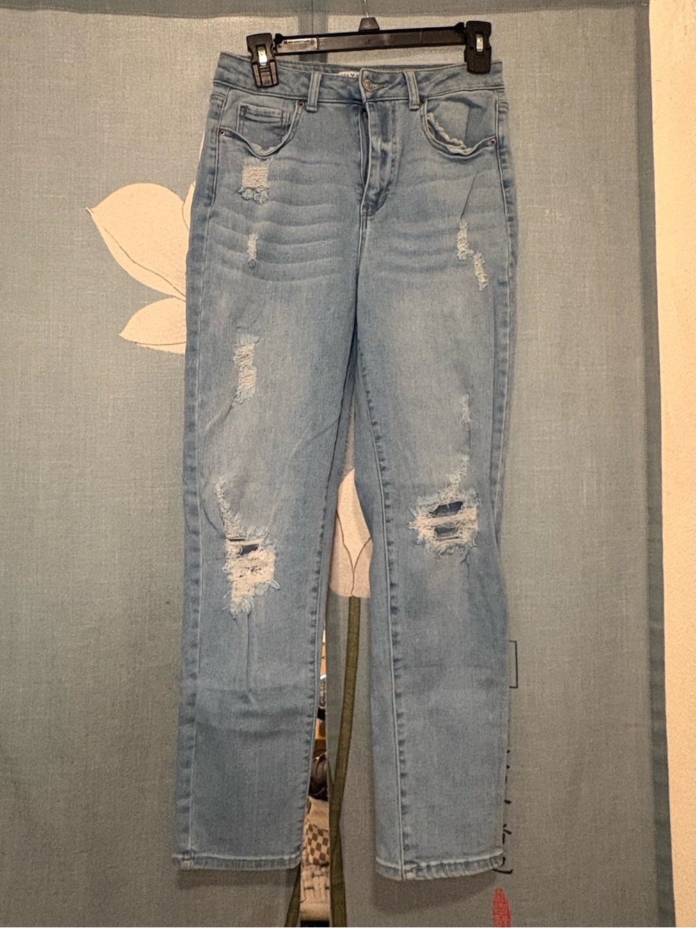 Wax Jean Light Blue Distressed Straight Leg Jeans